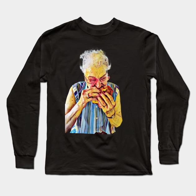 Dive In, Gram Devouring a Cheeseburger Long Sleeve T-Shirt by Green Bird Farms